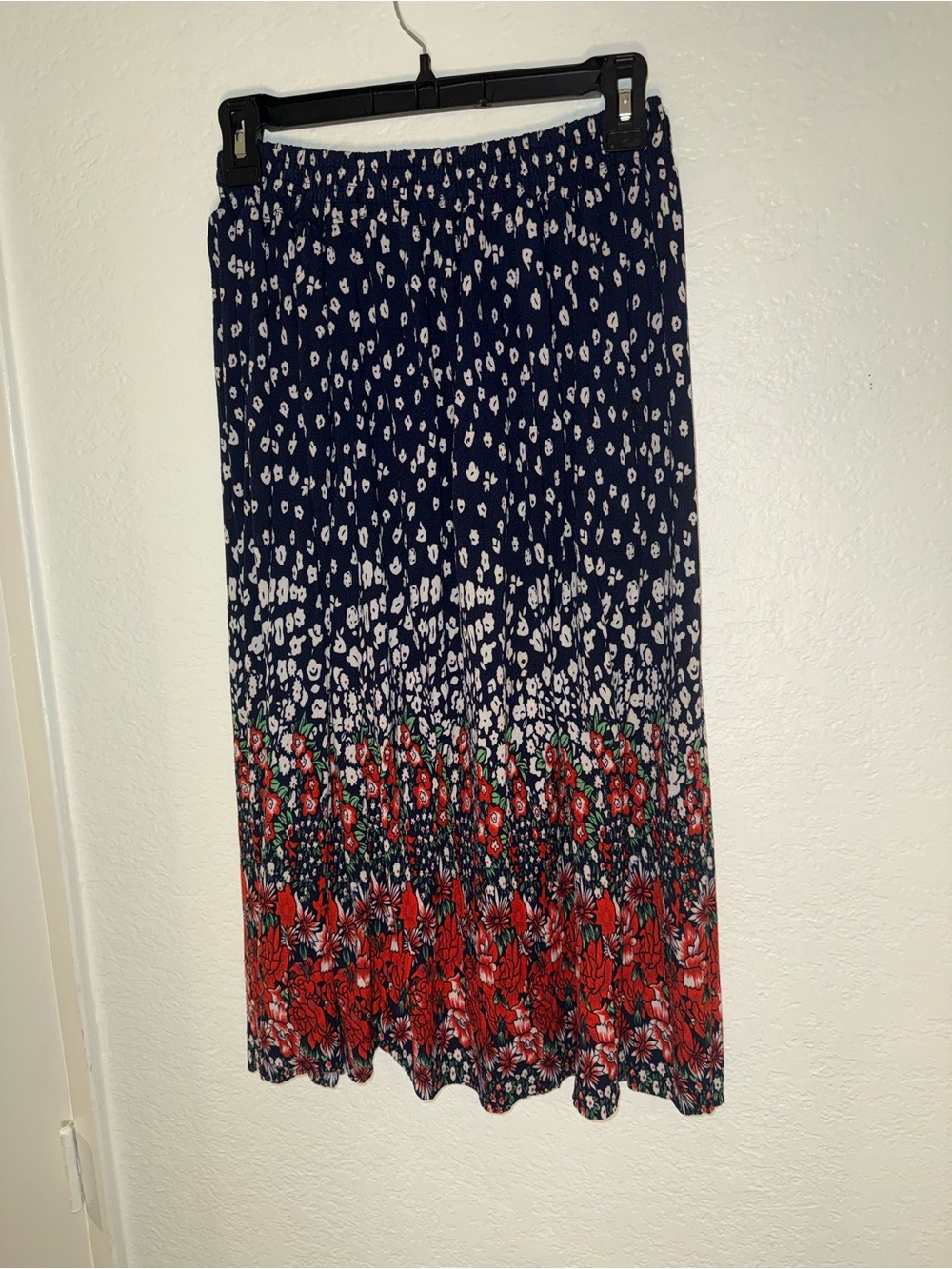 Navy Floral Maxi Skirt with Red Border